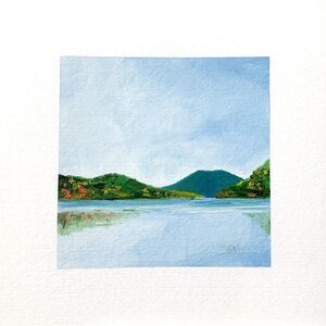 8x8 Maine Original Oil Painting Acadia Jordan Pond Blue Lake New England Signed
